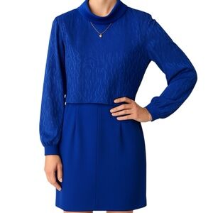 Melissa Petites Blue Mock Neck Dress Size 10 Vintage Retro Mod Art Deco Lace 80s